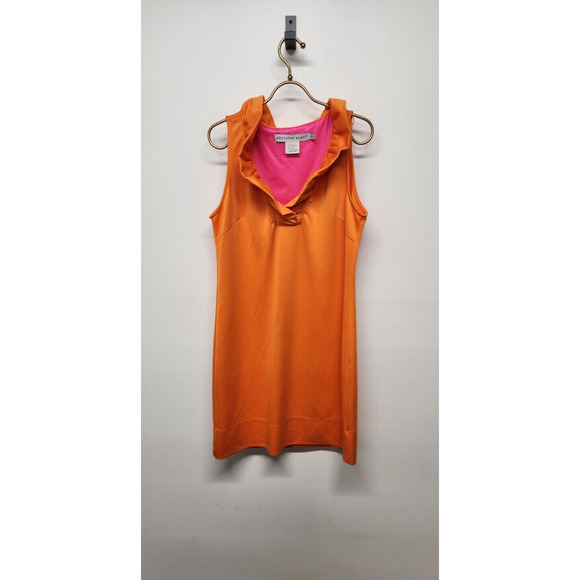 Gretchen Scott Women's Ruffle Neck Sleeveless Dress, Size Large, In Orange Color - Picture 1 of 11